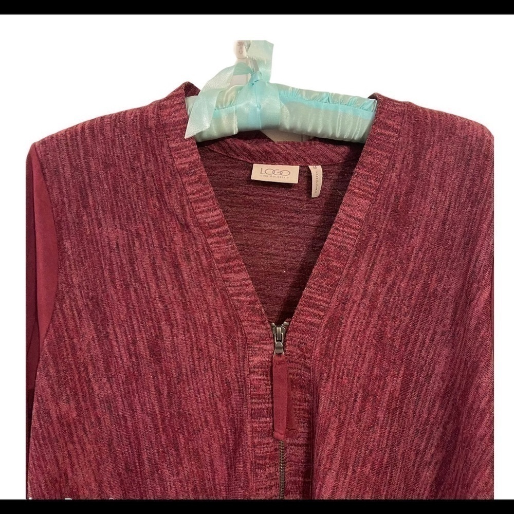 LOGO By Lori Goldstein Knit Cardigan Faux Suede - Picture 6 of 8